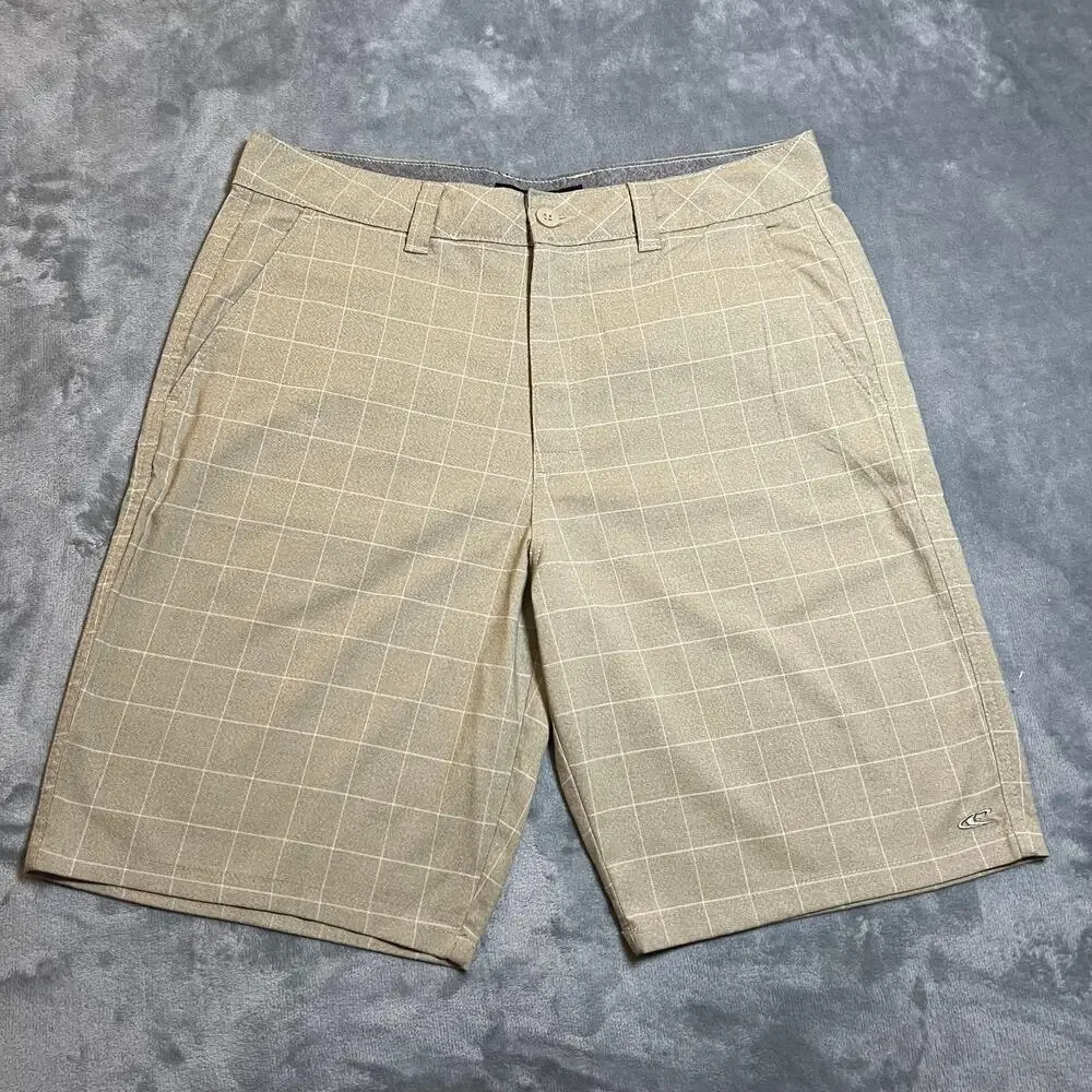 O'Neill Men's Stretch Walk Shorts Size 34 Flat Front Chino Window Pane Check